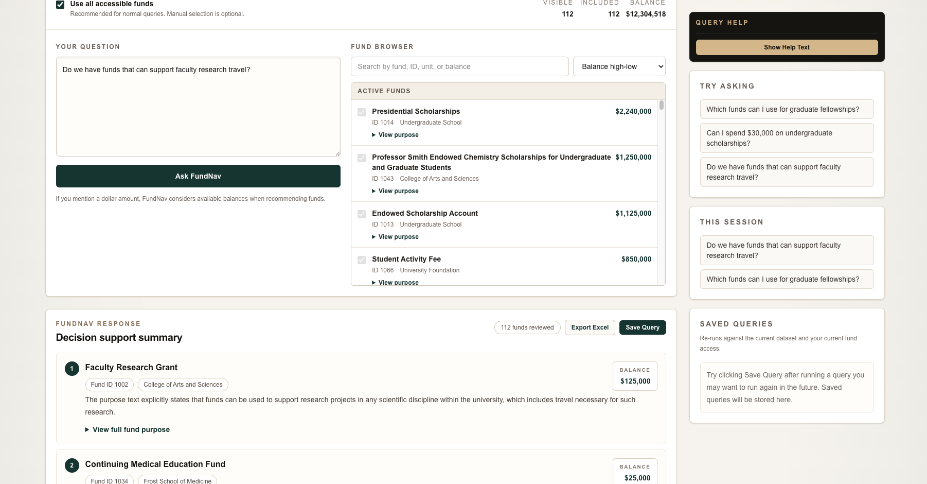 FundNav query results showing recommended fund cards